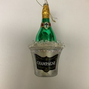 SILVER TREE GLASS CHAMPAGNE BUCKET AND BOTTLE 5.5” NWOT